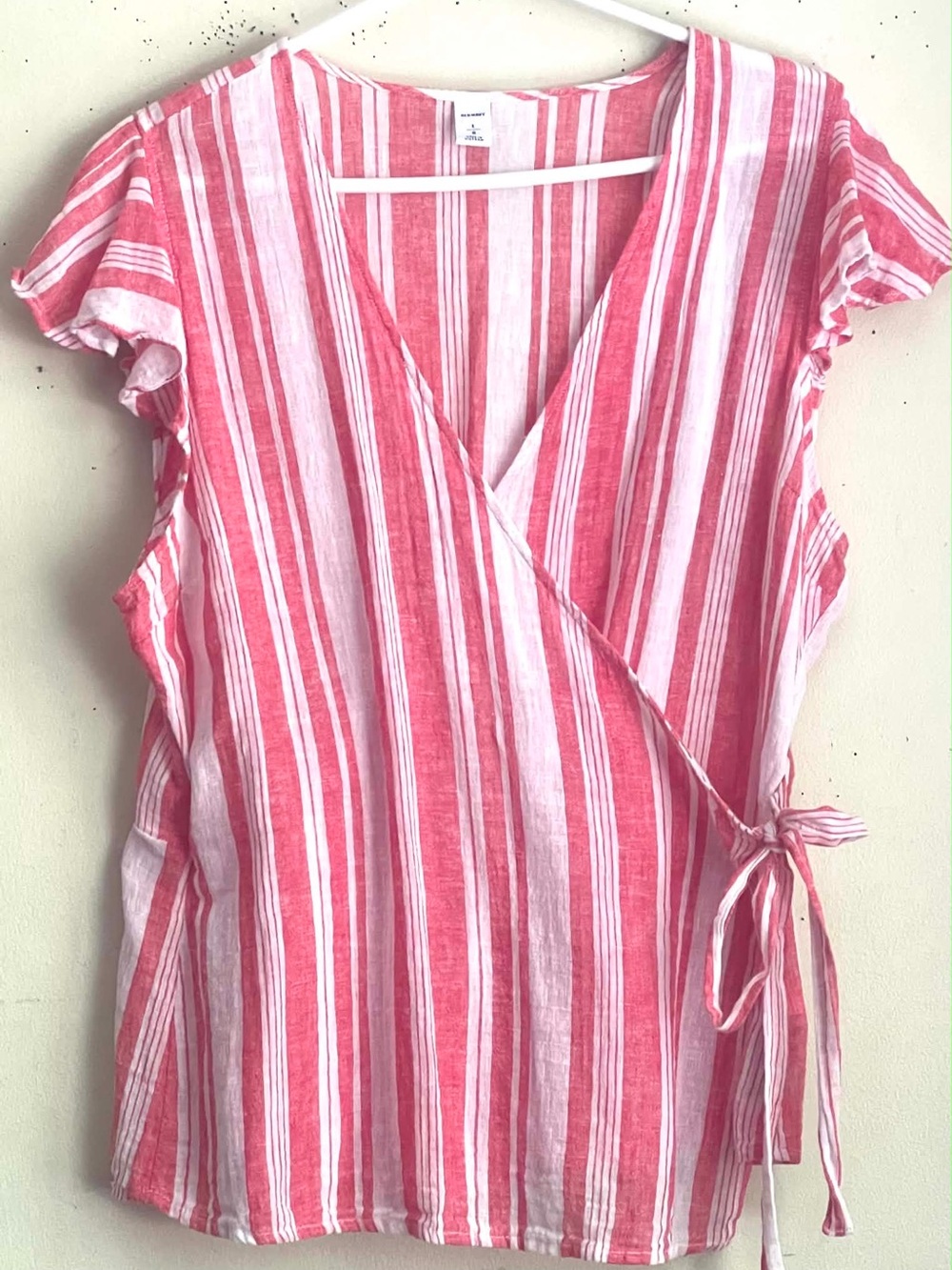 Old Navy Pink and White Striped Wrap Top